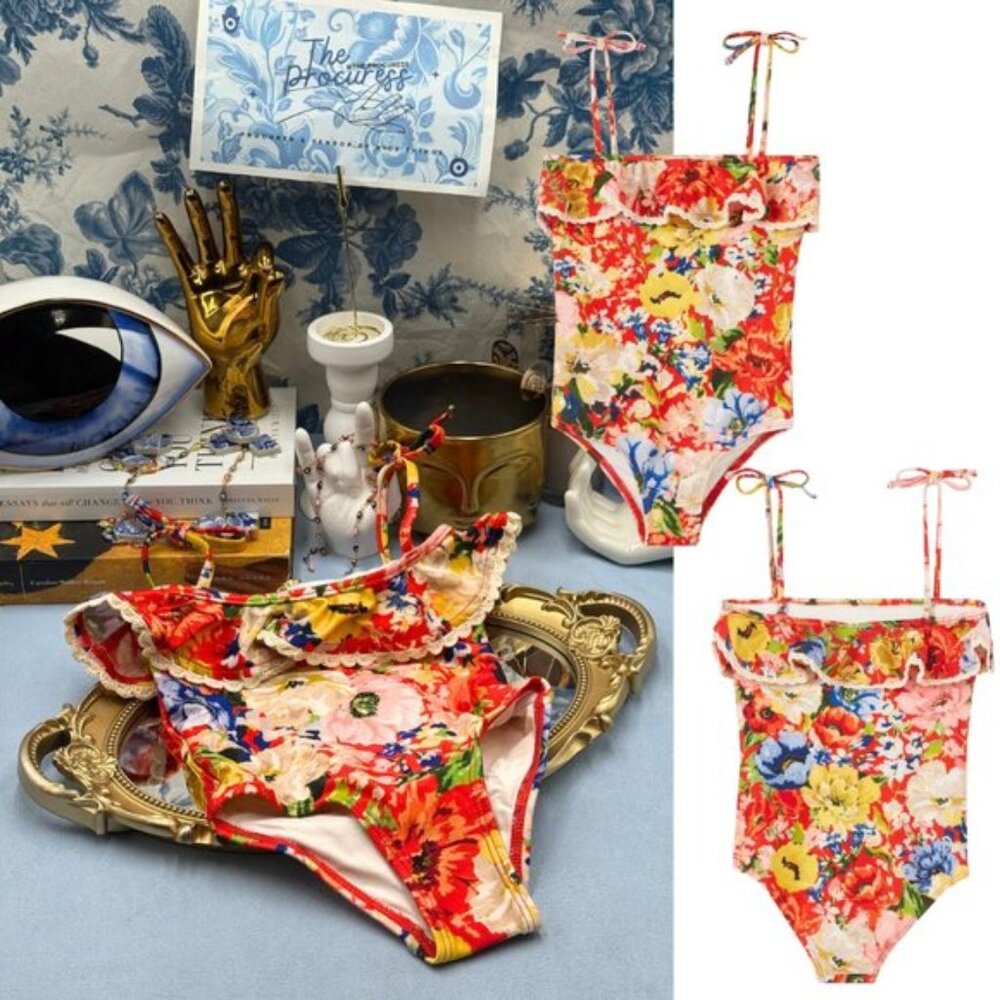 🆕 ZIMMERMANN KIDS 🧿 NWT Alight Trim Frill 1PC, Red Floral - Sz 1Y